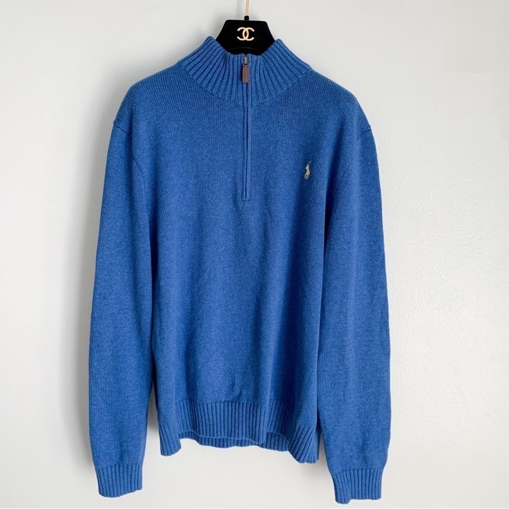 Vtg Polo Ralph Lauren men’s cotton knit half zip sweater blue size large
